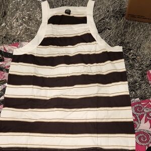 Boxy White and Brown Sleeveless Tank Top
